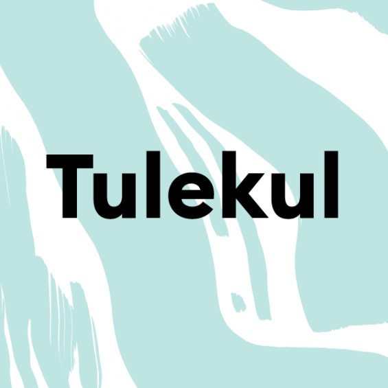 Sinise-valge kirjul taustal on mustas kirjas kiri "Tulekul".